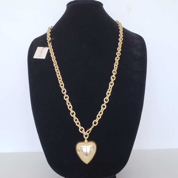 Brushed Gold Heart Pendant Long Chain Necklace 34" - Picture 3 of 5
